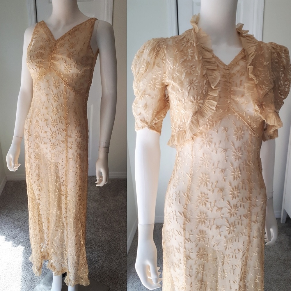 Rare Vintage 1930's Lace Daisy Dress & Bolero